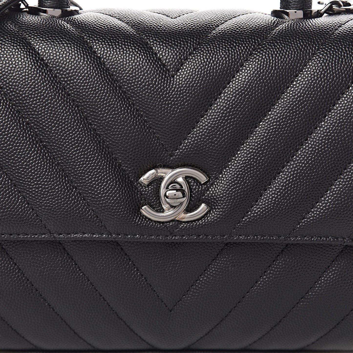 Caviar Chevron Quilted Mini Coco Handle Flap Black