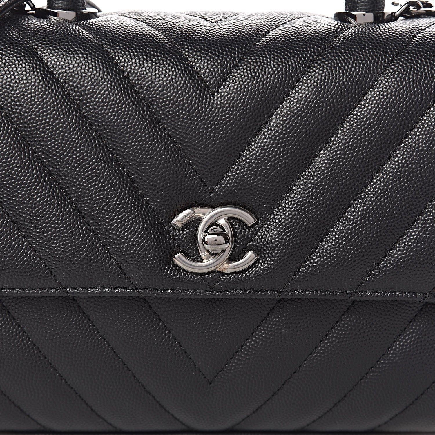 Chanel Caviar Chevron Quilted Mini Coco Handle Flap Black 10 of 10