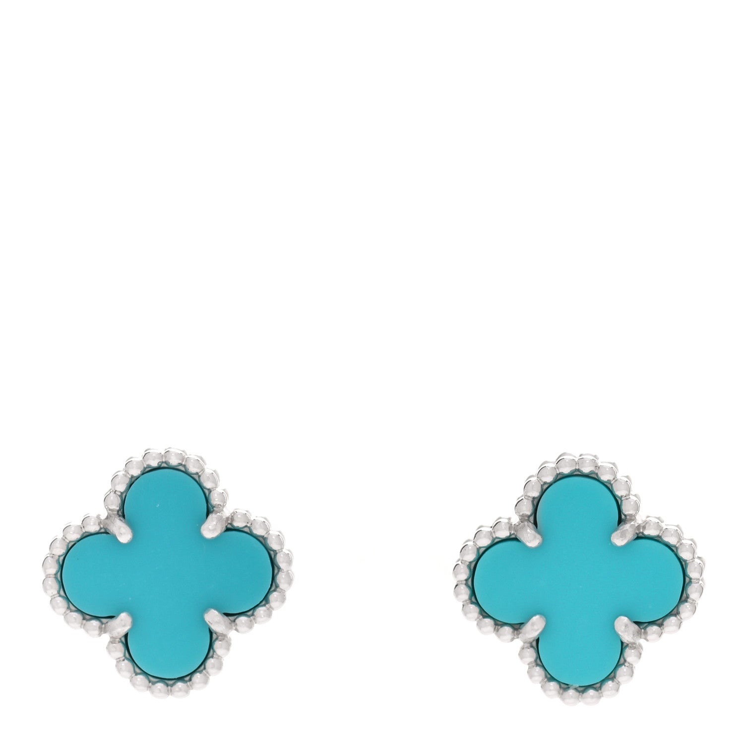 Van Cleef & Arpels 18K White Gold Turquoise Sweet Alhambra Earrings 1 of 6
