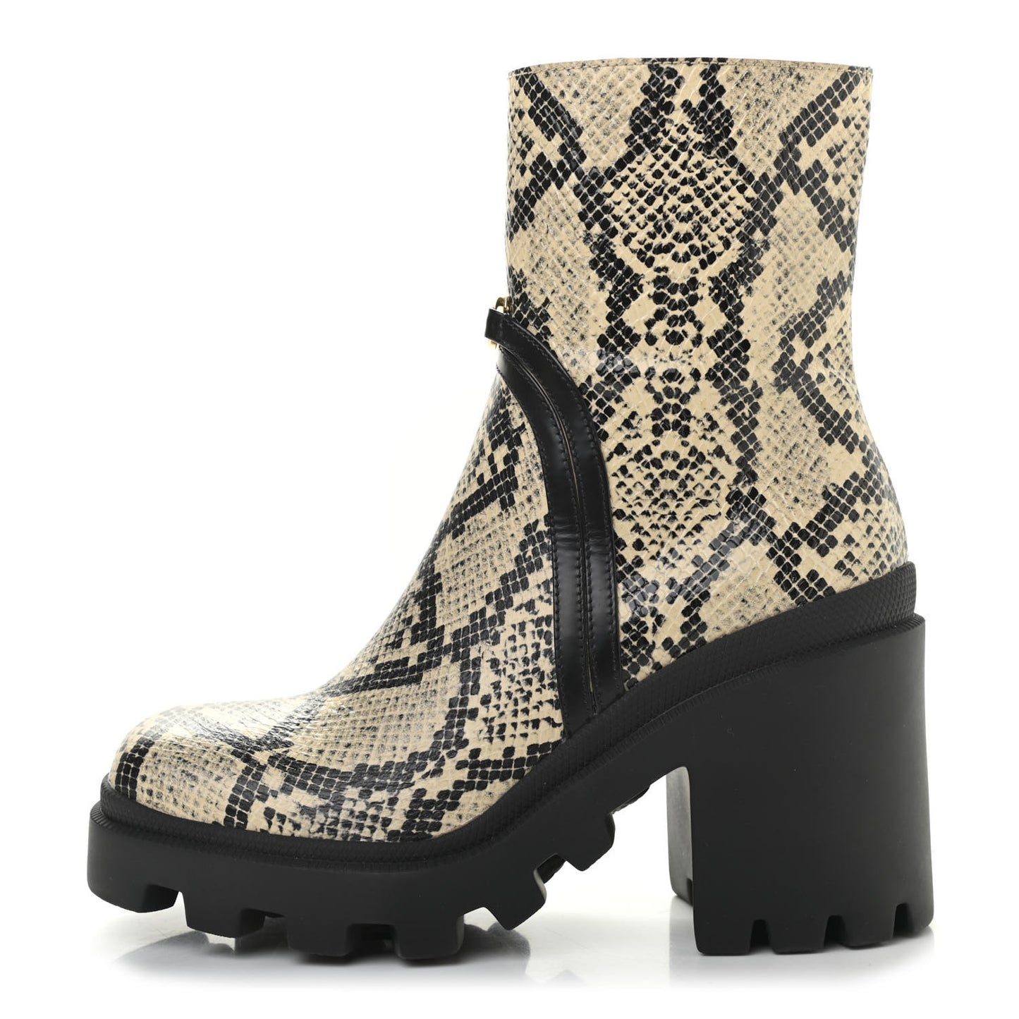Calfskin Python Print Ankle Boots 36.5 Beige Avana Black