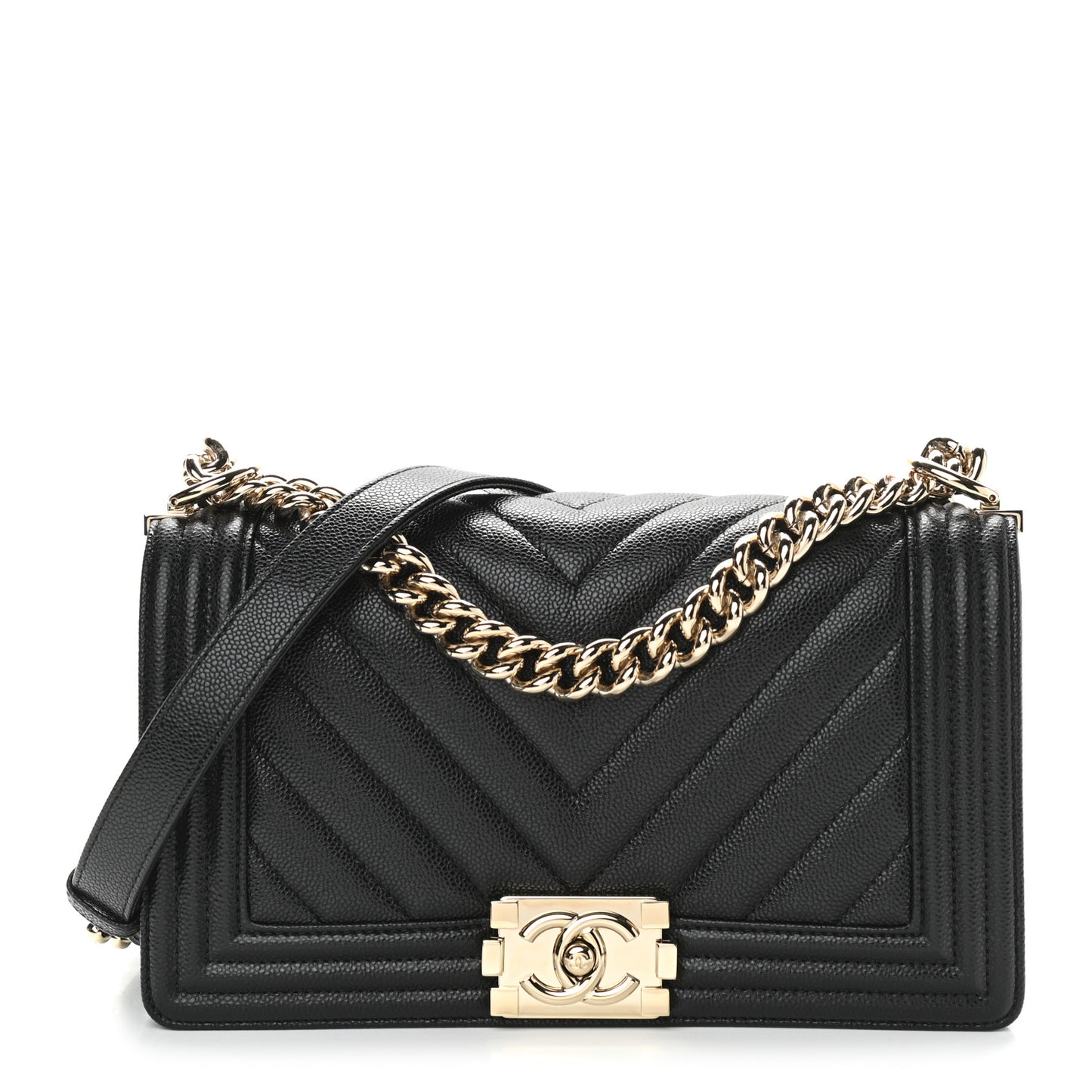 Caviar Chevron Quilted Medium Boy Flap Black