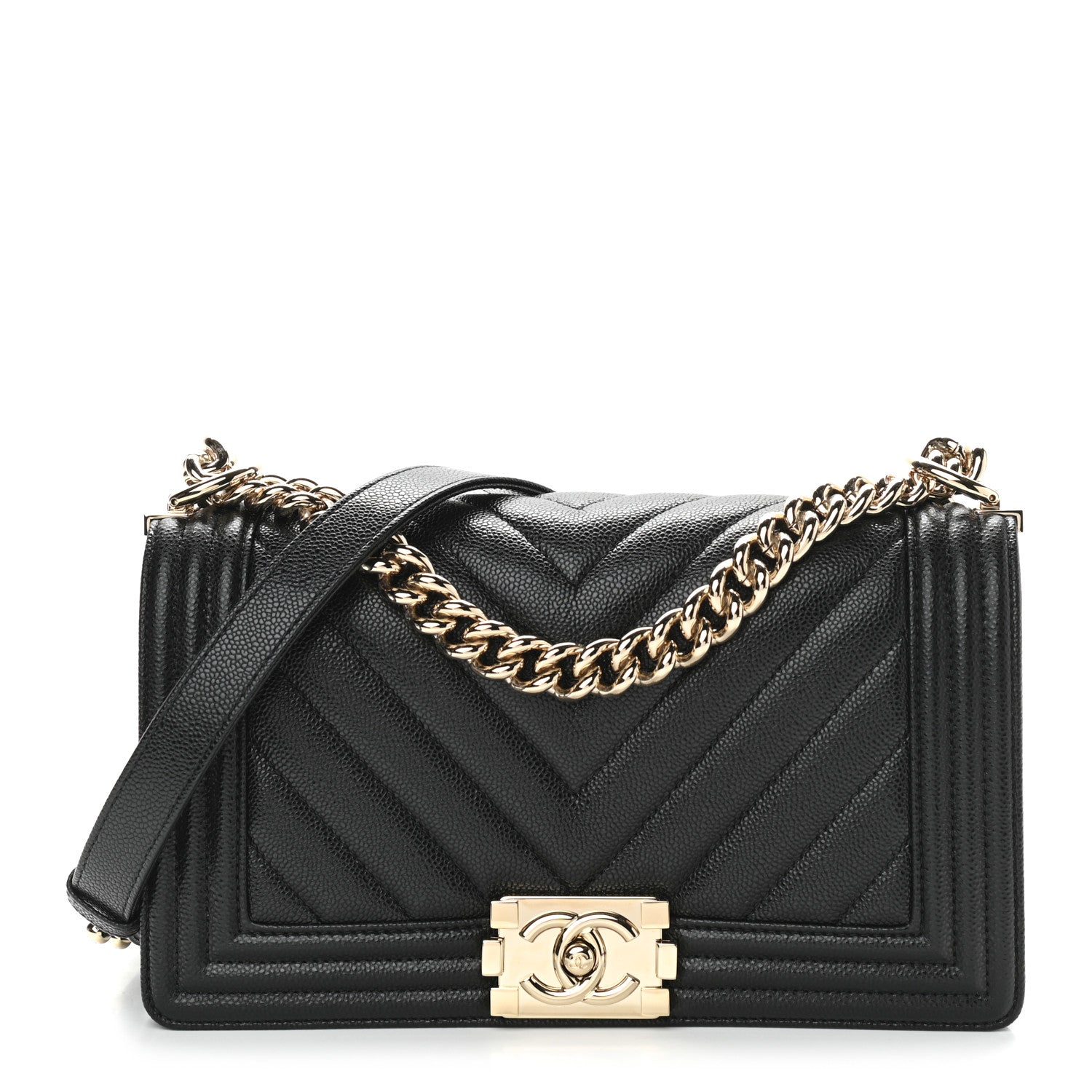 Chanel Caviar Chevron Quilted Medium Boy Flap Black 1 of 11