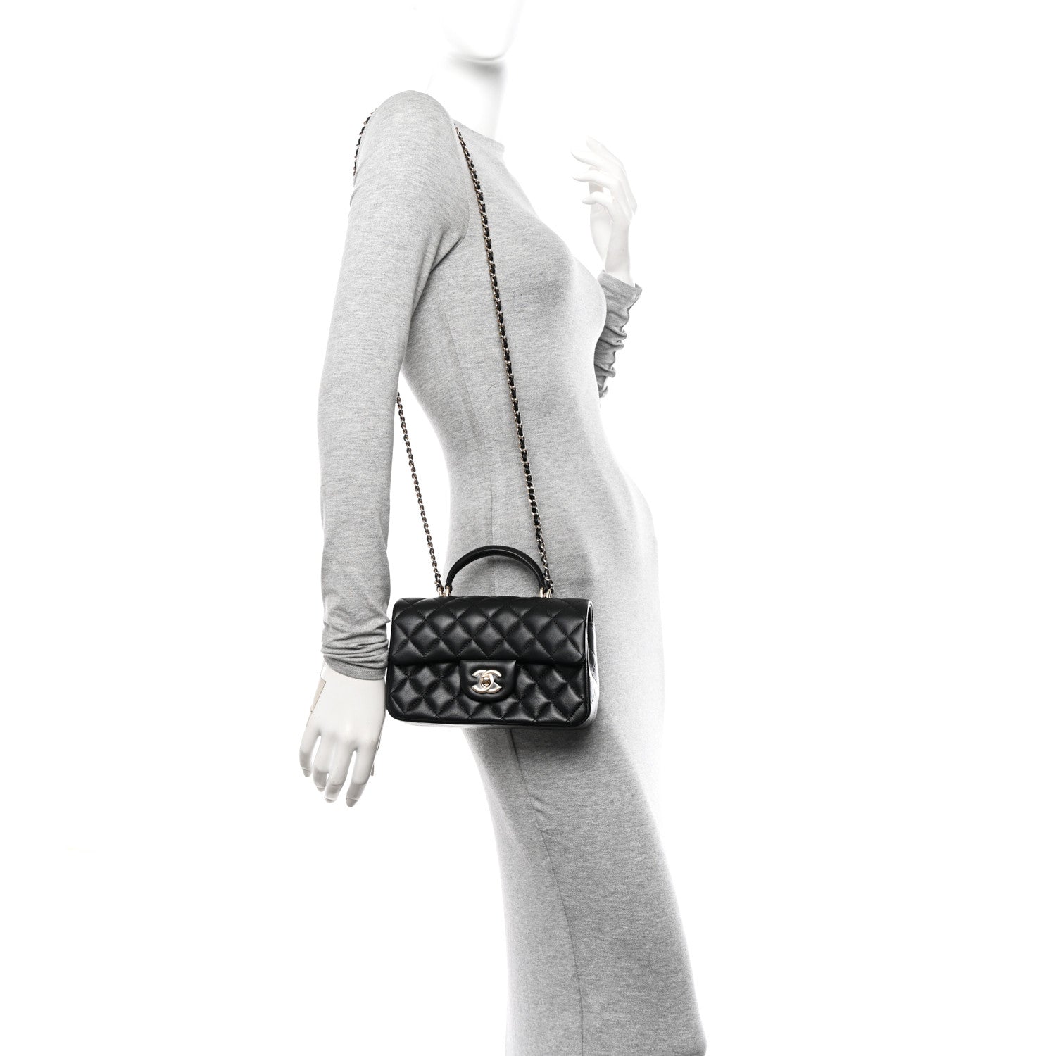 Chanel Lambskin Quilted Mini Top Handle Rectangular Flap Black 2 of 11