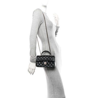 Chanel Lambskin Quilted Mini Top Handle Rectangular Flap Black 2 of 11