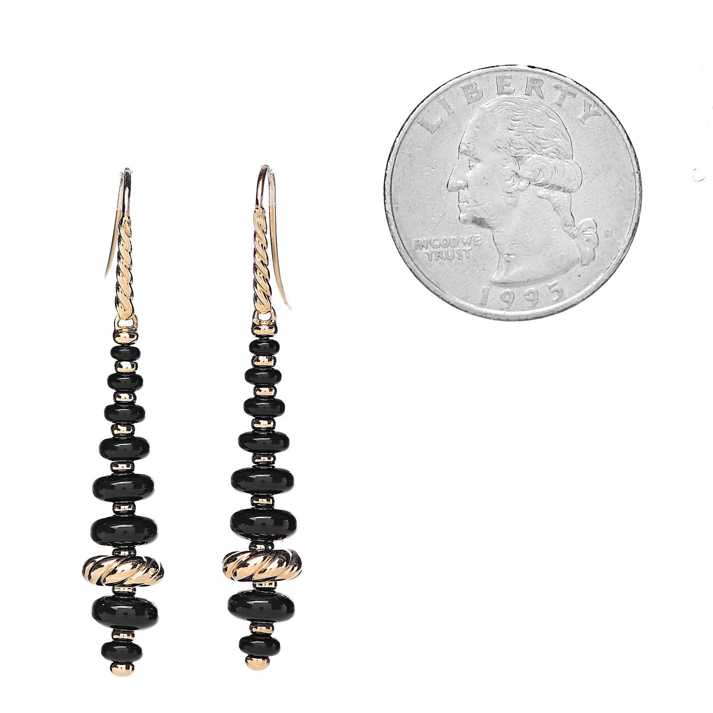 18K Yellow Gold Black Onyx Rio Rondelle Drop Earrings