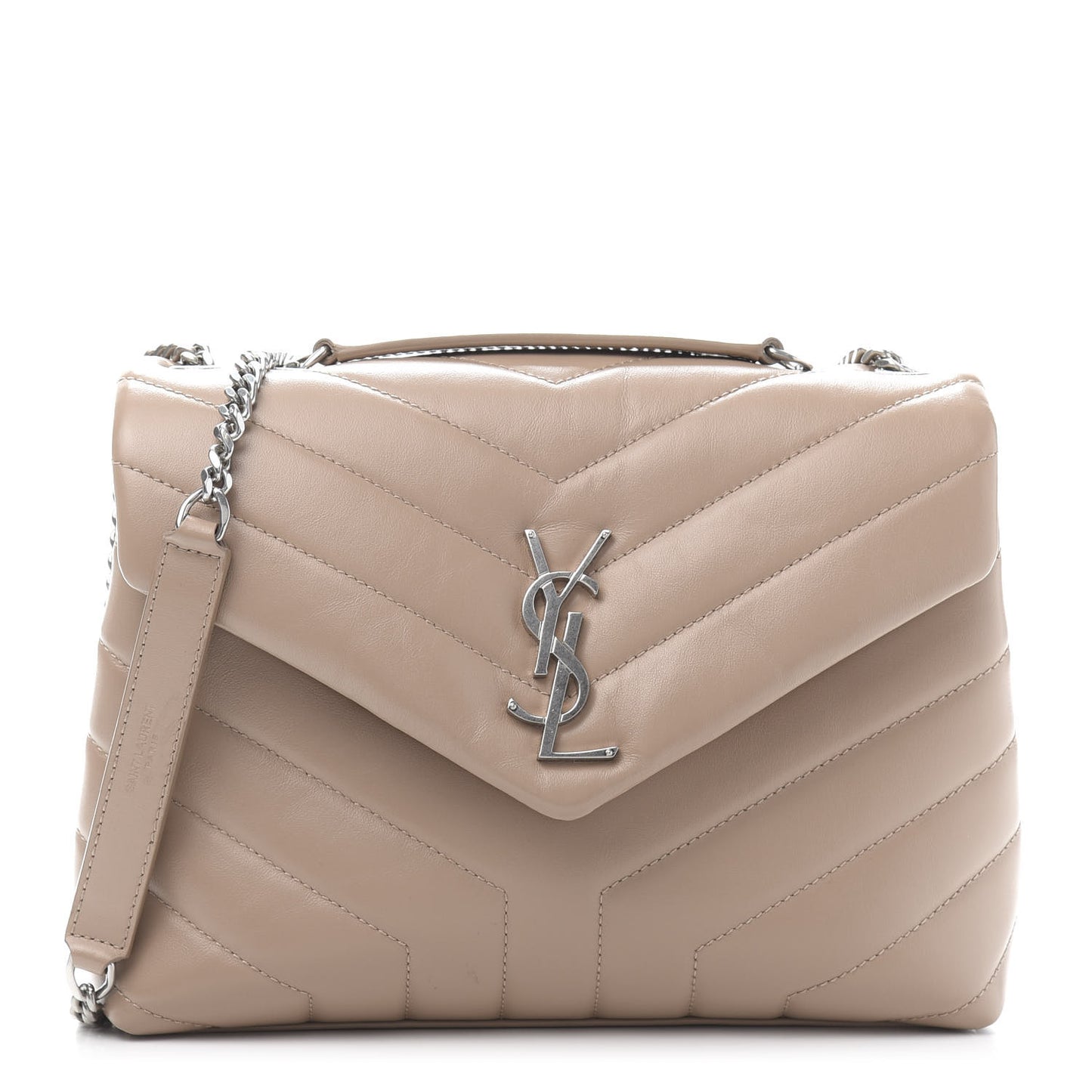 Calfskin Y Quilted Monogram Small Loulou Chain Satchel Nude Powder