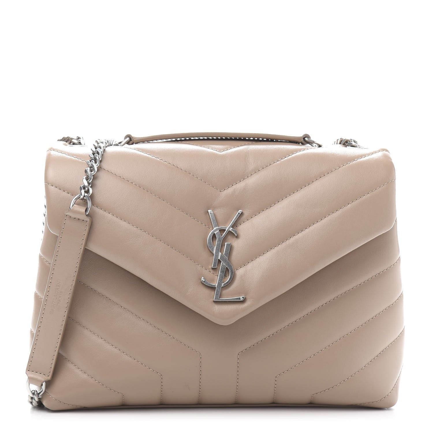 Saint Laurent Calfskin Y Quilted Monogram Small Loulou Chain Satchel Nude Powder 1 of 10