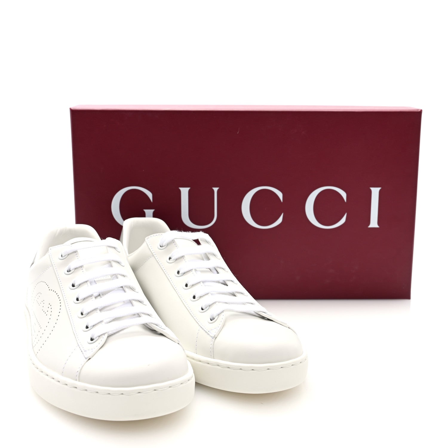 Gucci Calfskin Interlocking G Perforated Mens Ace Sneakers 8 White Grey Sky 9 of 9