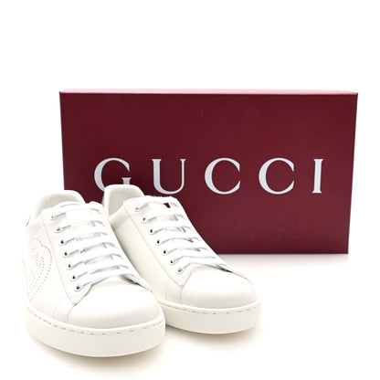 Gucci Calfskin Interlocking G Perforated Mens Ace Sneakers 8 White Grey Sky 9 of 9