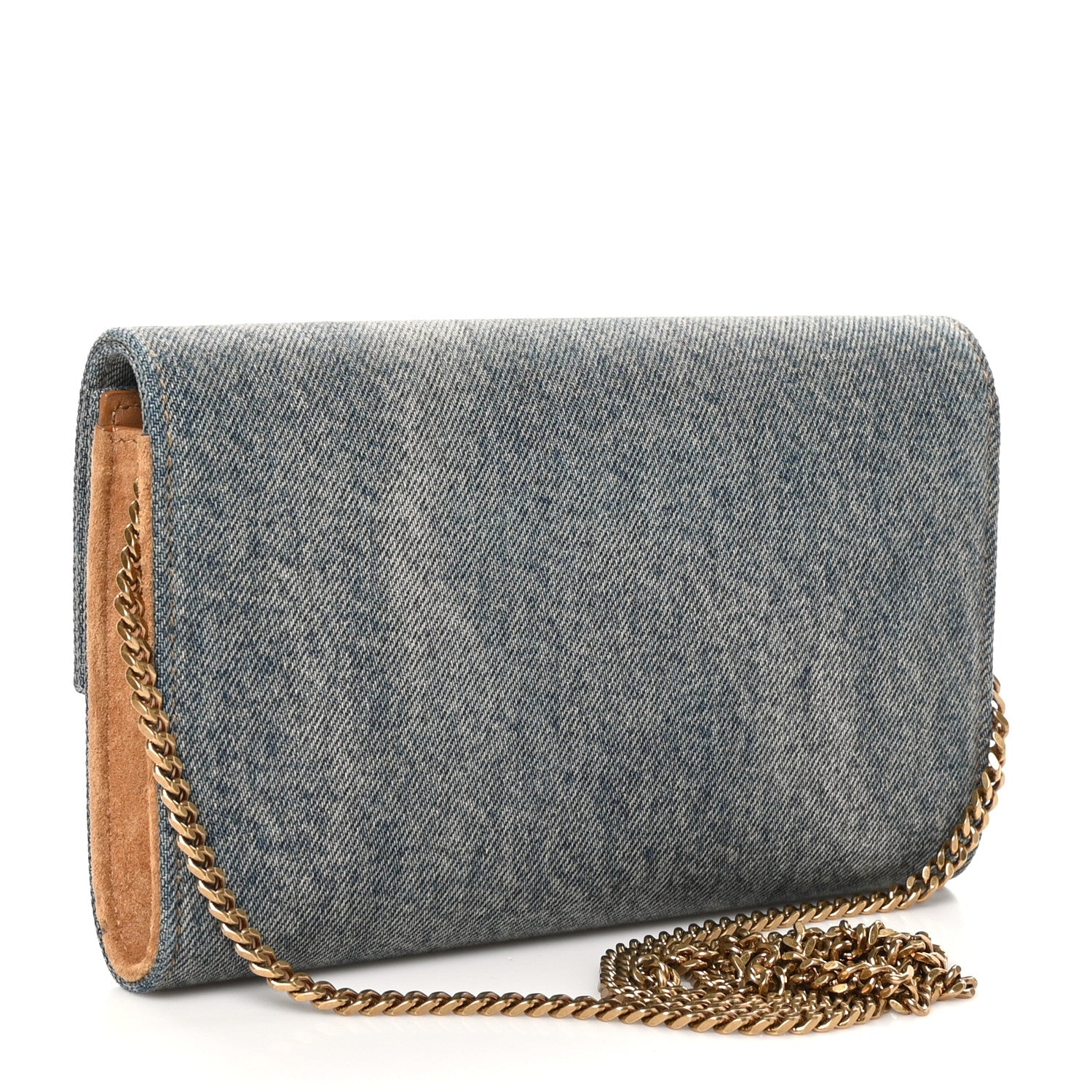 Saint Laurent Denim Monogram Chain Wallet Rodeo Blue Cinnamon 4 of 10