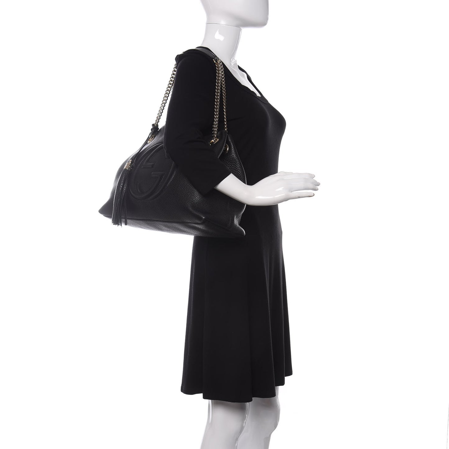 Pebbled Calfskin Medium Soho Chain Shoulder Bag Black