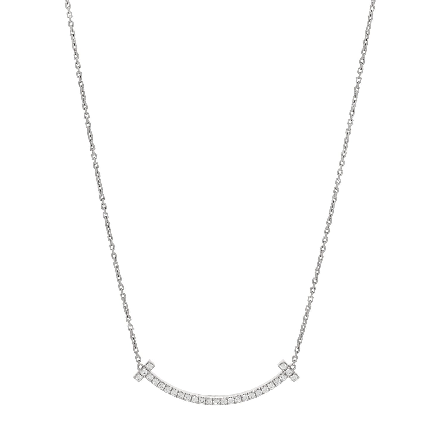 18K White Gold Diamond Medium Smile Pendant Necklace