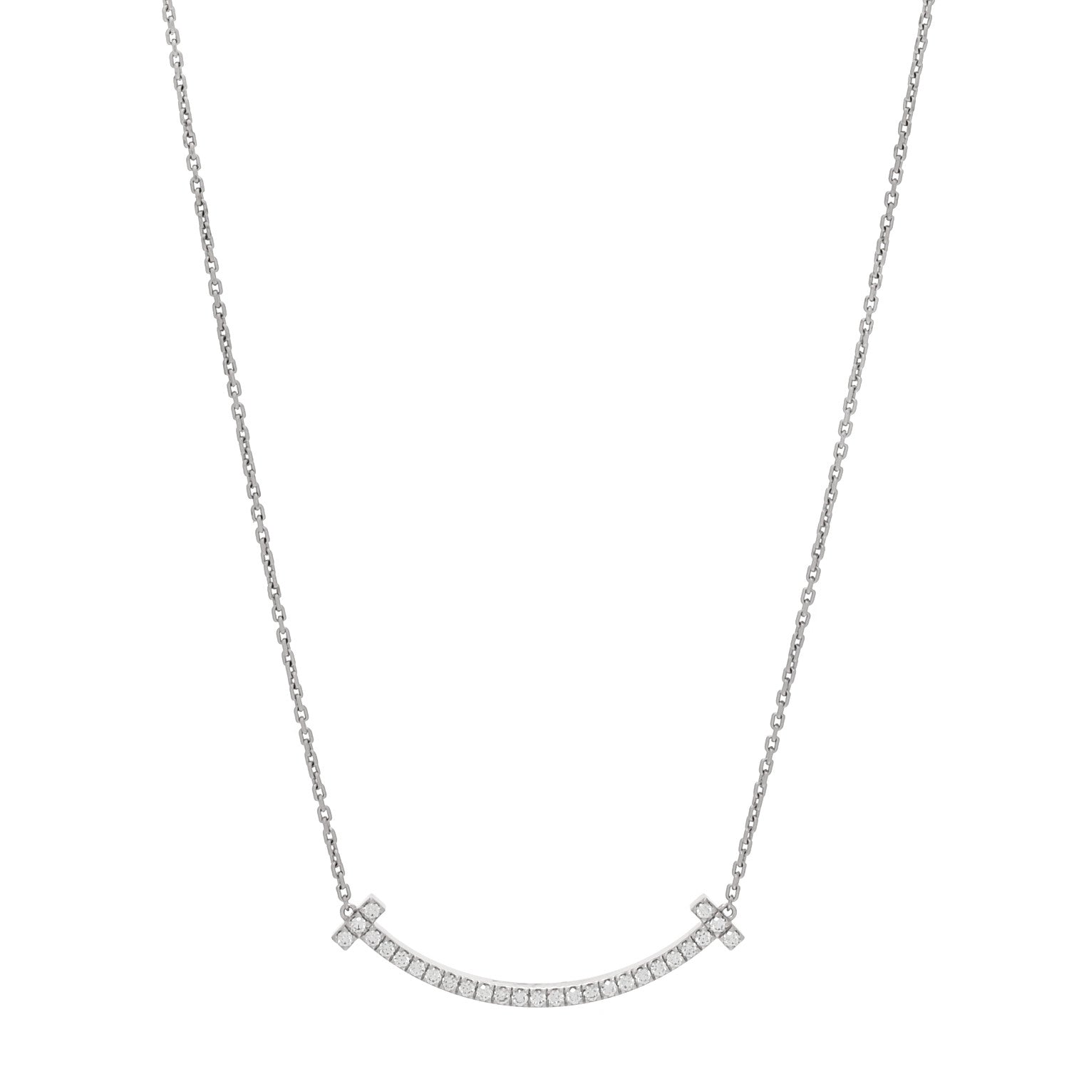 Tiffany 18K White Gold Diamond Medium Smile Pendant Necklace 1 of 6