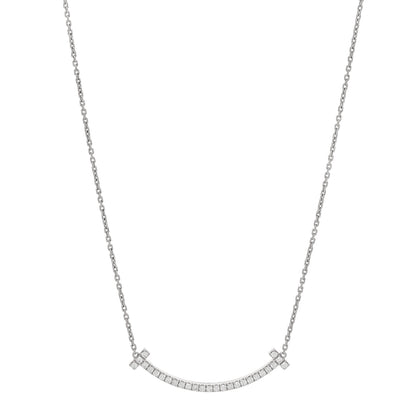 Tiffany 18K White Gold Diamond Medium Smile Pendant Necklace 1 of 6