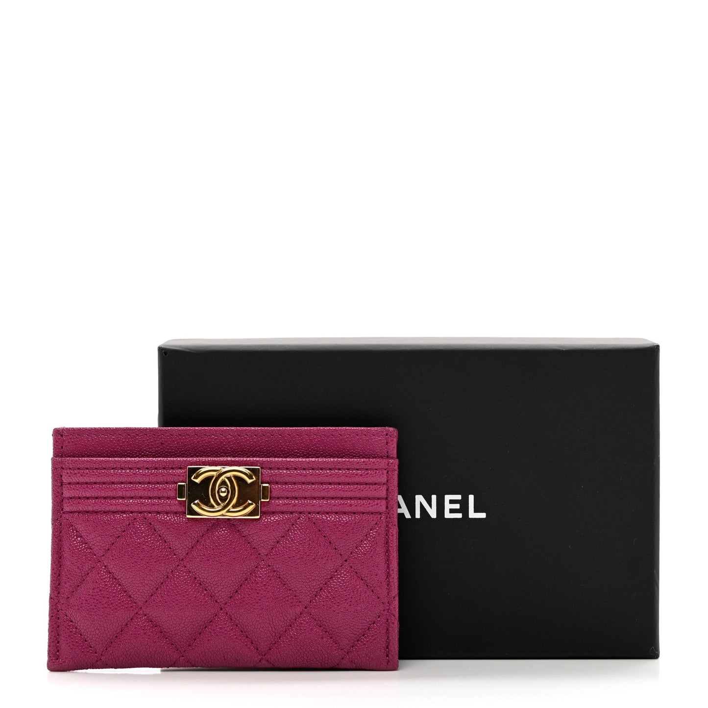 Caviar Quilted Boy Card Holder Fuchsia