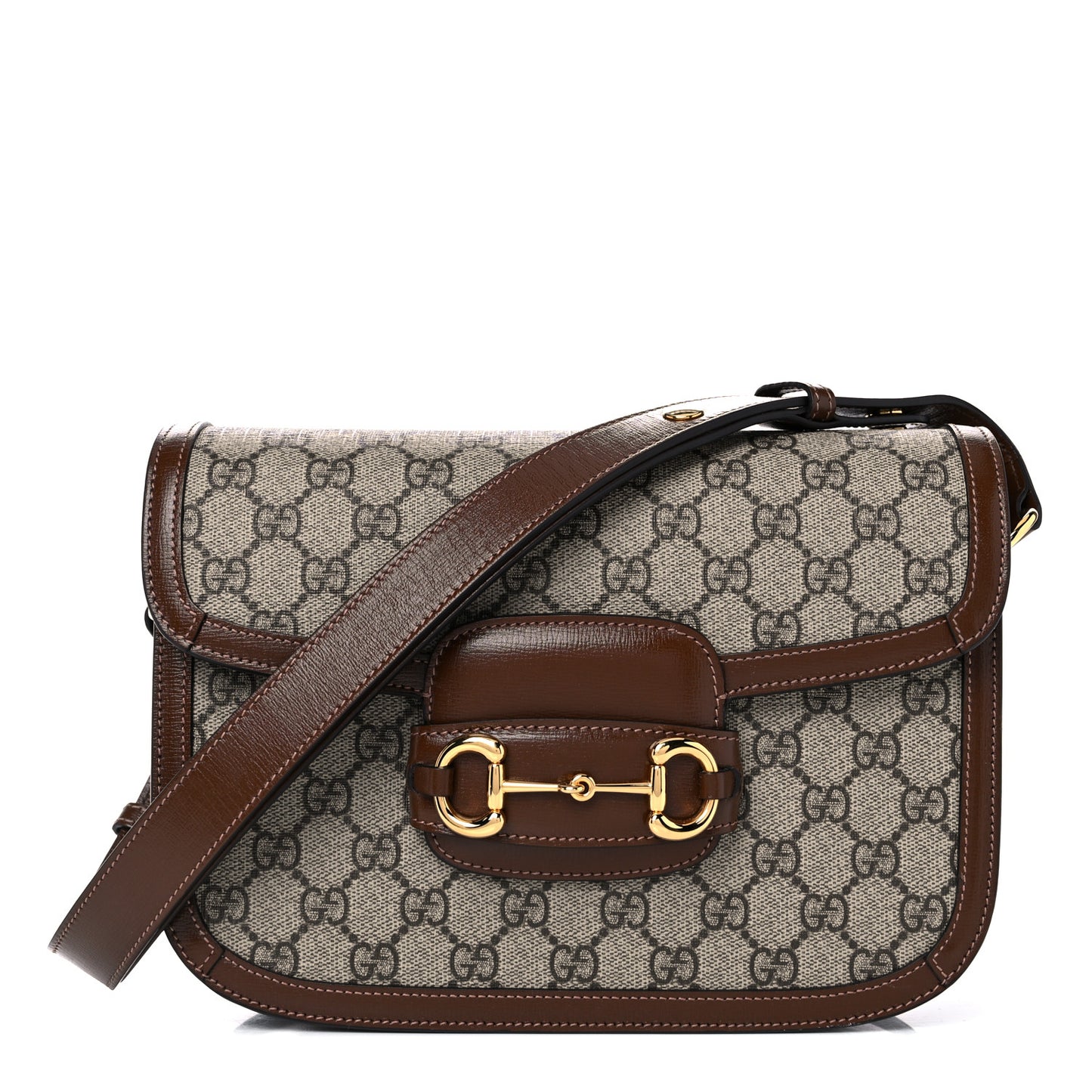 GG Supreme Monogram Horsebit 1955 Shoulder Bag Beige Brown Sugar