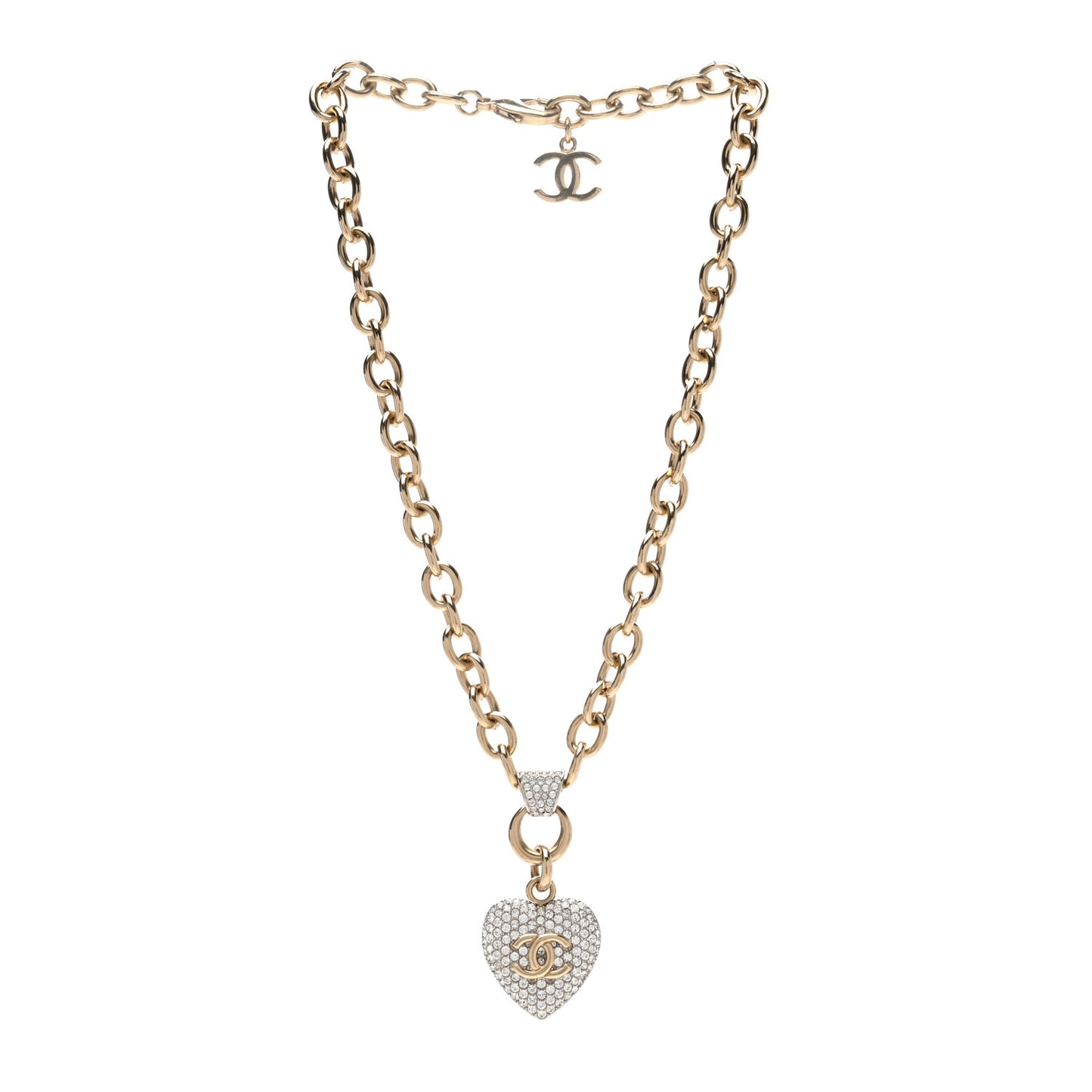 Crystal Heart CC Necklace Gold