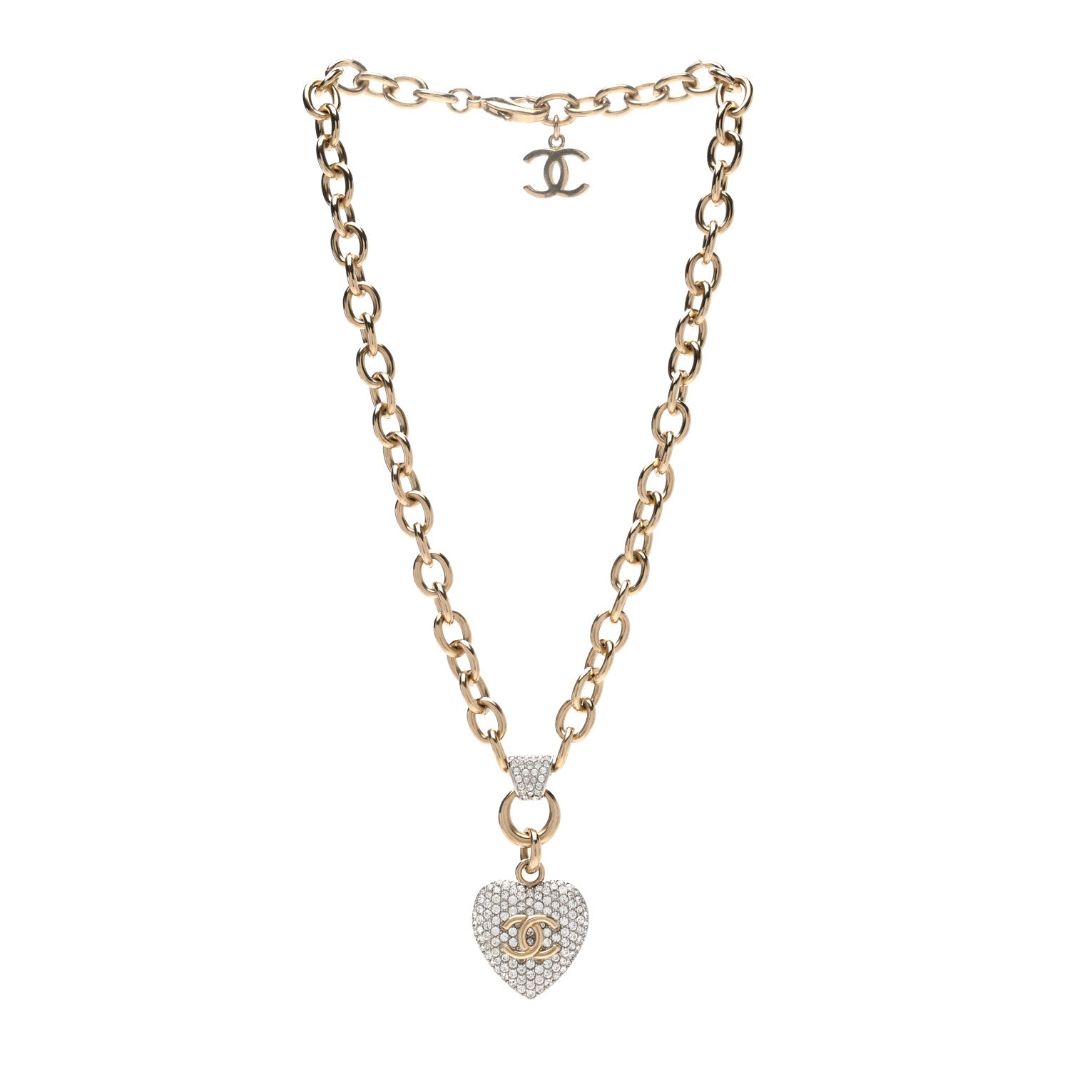 Chanel Crystal Heart CC Necklace Gold 3 of 4