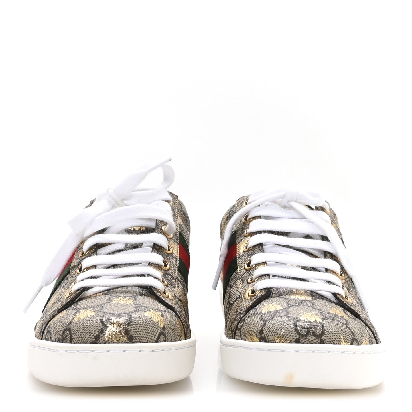 GG Supreme Monogram Bees Ayers Web Womens Ace Sneakers 37 Beige Oro Green Red