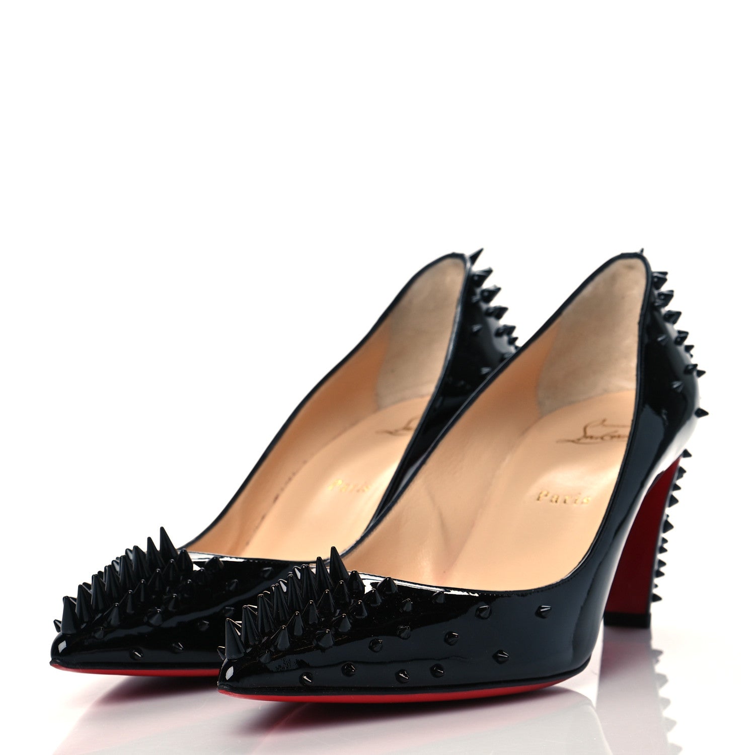 Christian Louboutin Patent Goldopump Spikes 70 Pumps 41 Black 3 of 9