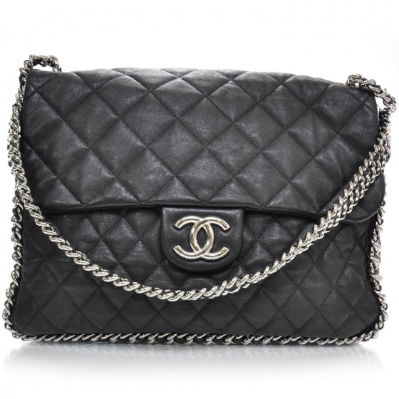 Lambskin Chain Around Maxi Flap Bag Black