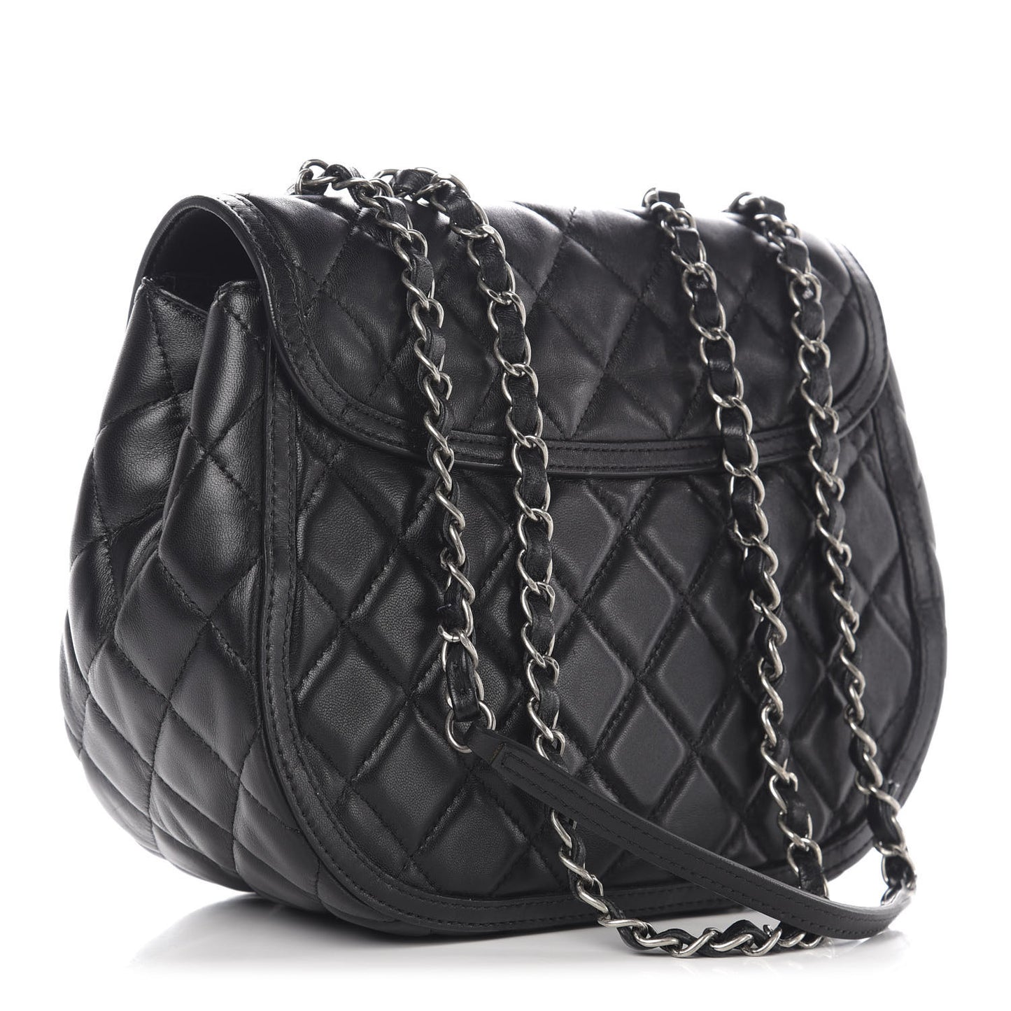 Lambskin Quilted Messenger Flap Black