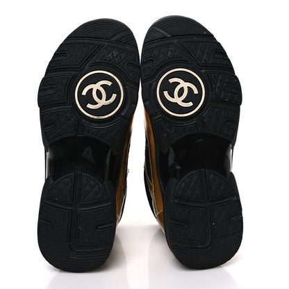Chanel Satin Lambskin Fabric Tweed CC High Top Sneakers 38  Black Gold 7 of 9