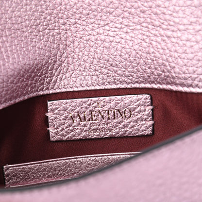 Valentino Garavani Metallic Pebbled Calfskin Medium Rockstud Envelope Flat Wristlet Pouch Giacinto 6 of 6