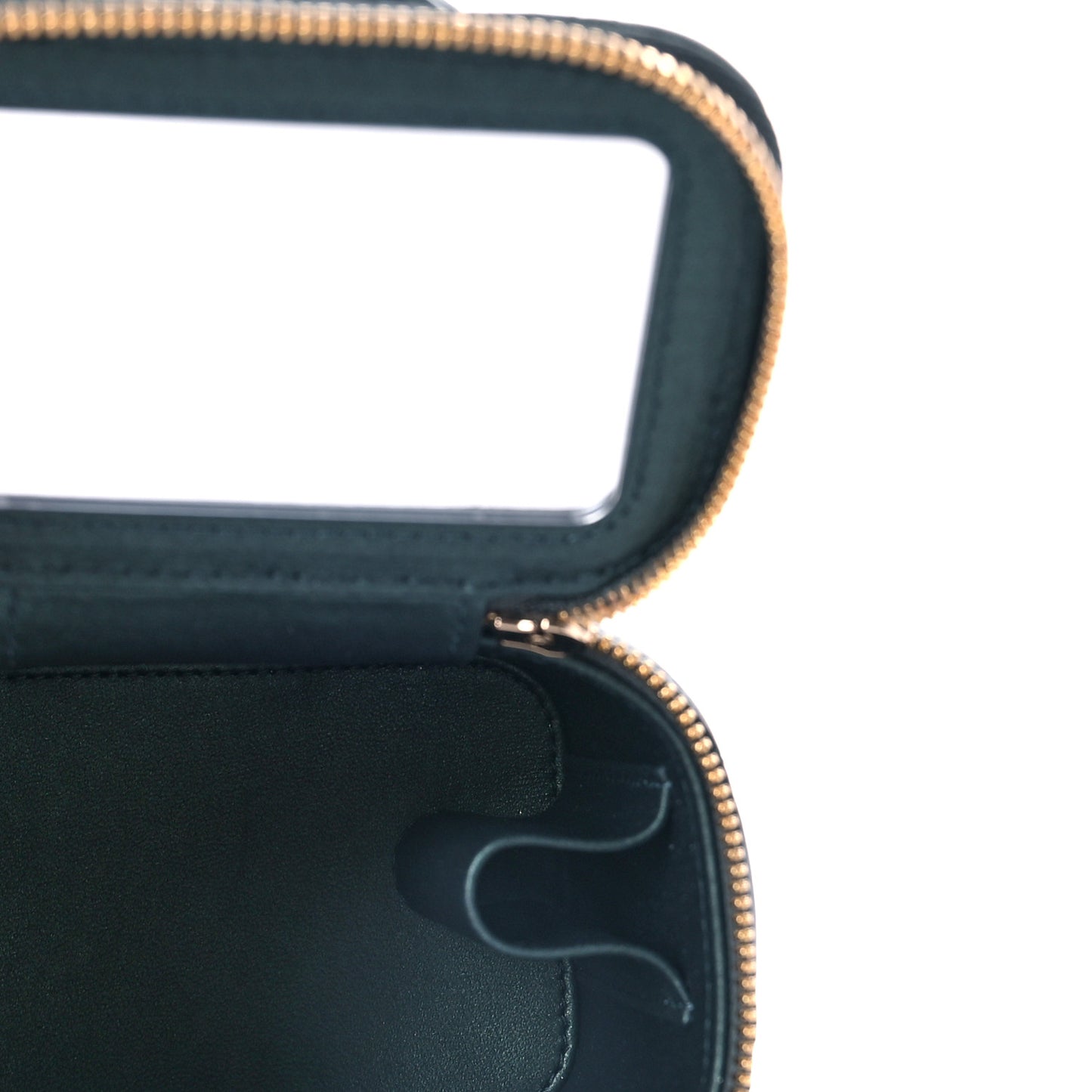Iridescent Lambskin Quilted Mini Top Handle Vanity Case With Chain Dark Green