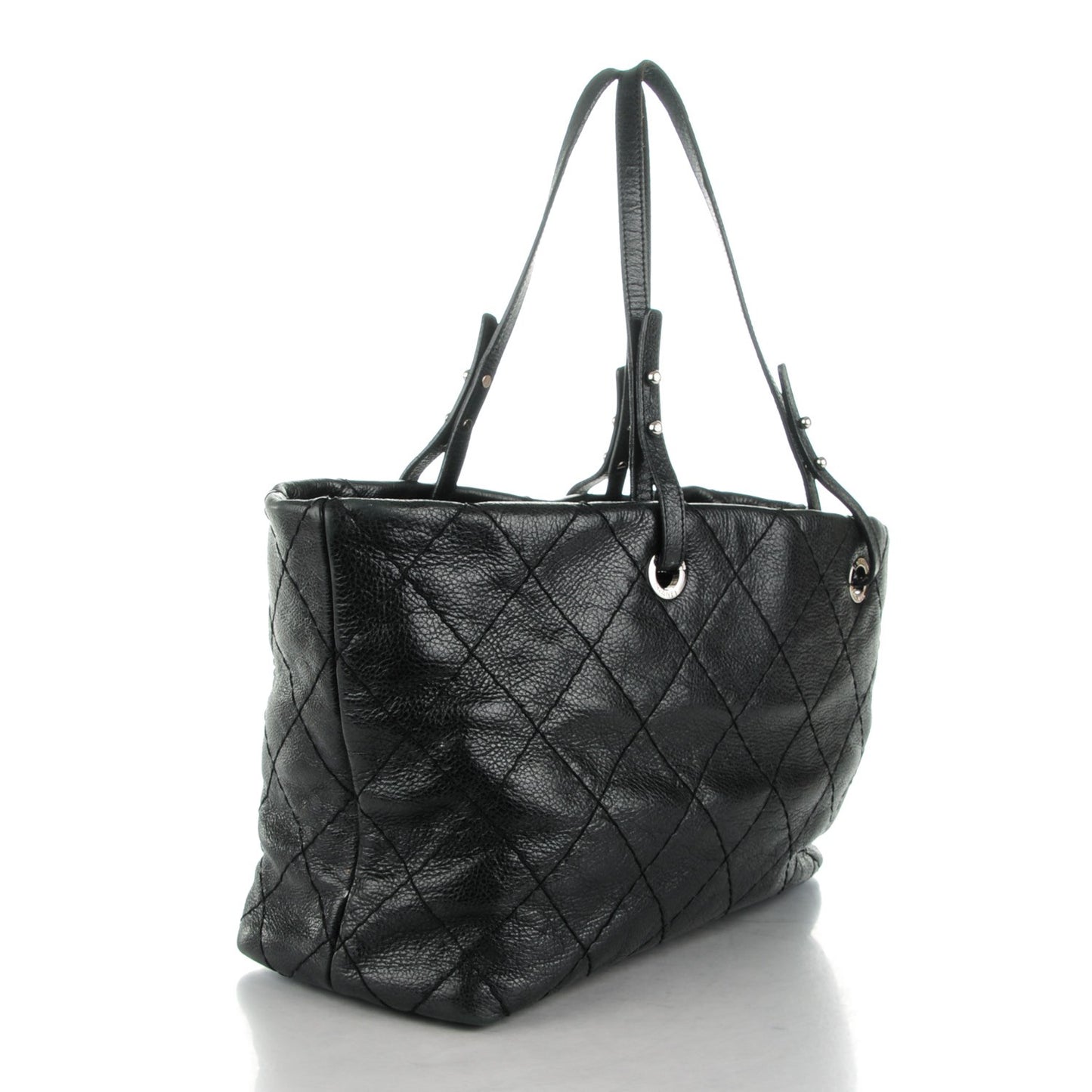 Glazed Calfskin Large On The Road Tote Black