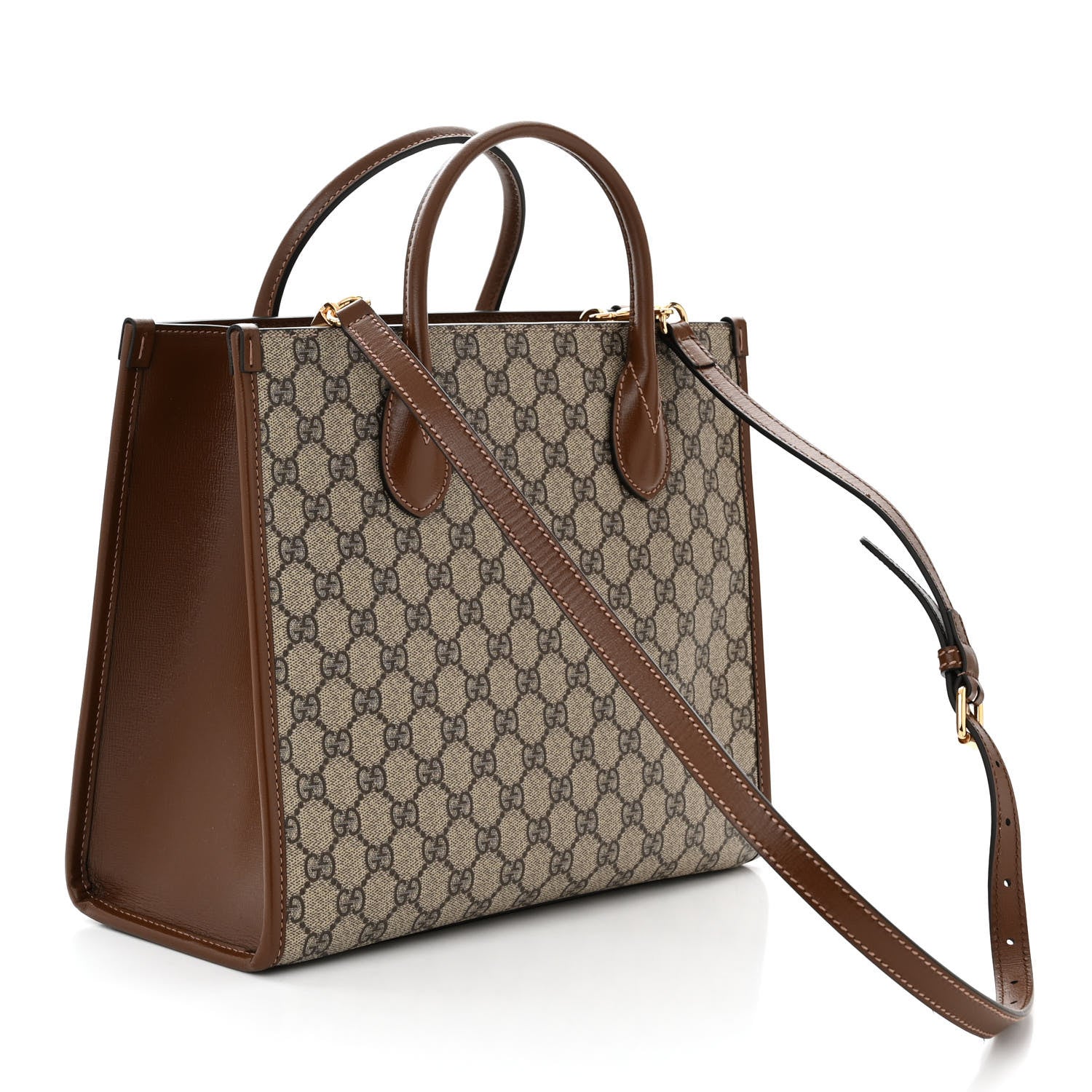 Gucci GG Supreme Monogram Azalea Calfskin Small Retro Interlocking G Tote Bag Beige Ebony Brown Sugar 3 of 10