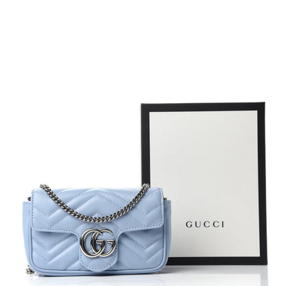 Gucci Calfskin Matelasse Super Mini GG Marmont Shoulder Bag Porcelain Light Blue 12 of 12