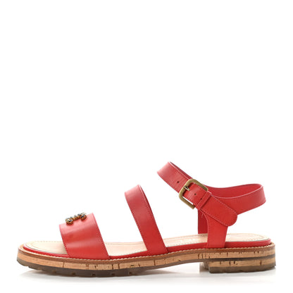 Chanel Calfskin Cork Gripoix CC Sandals 39 Red 1 of 5