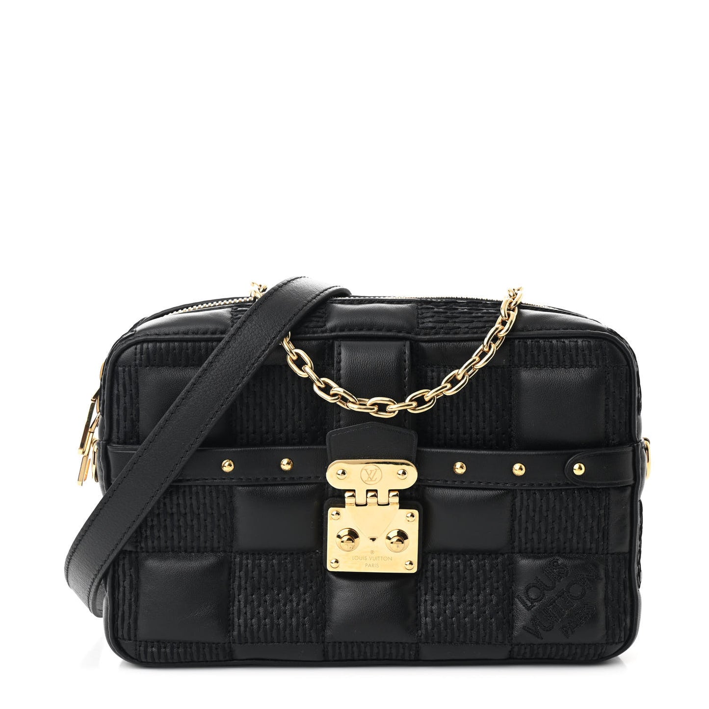 Lambskin Damier Quilt Troca PM Black