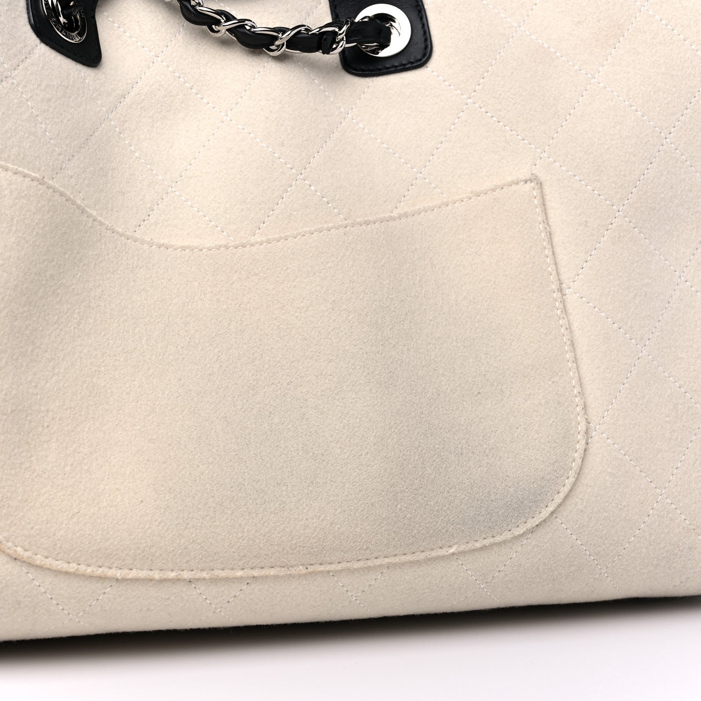 Wool Felt Calfskin Large Deauville Tote White Black