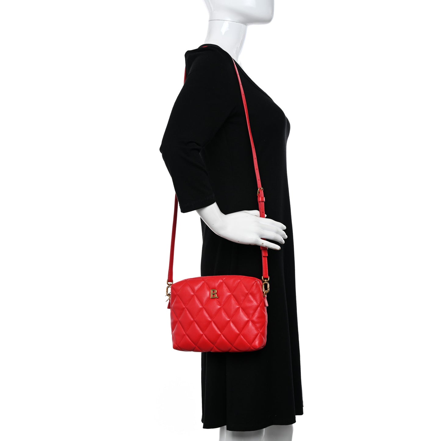 Nappa Calfskin Quilted Touch B Camera Shoulder Bag Bright Red