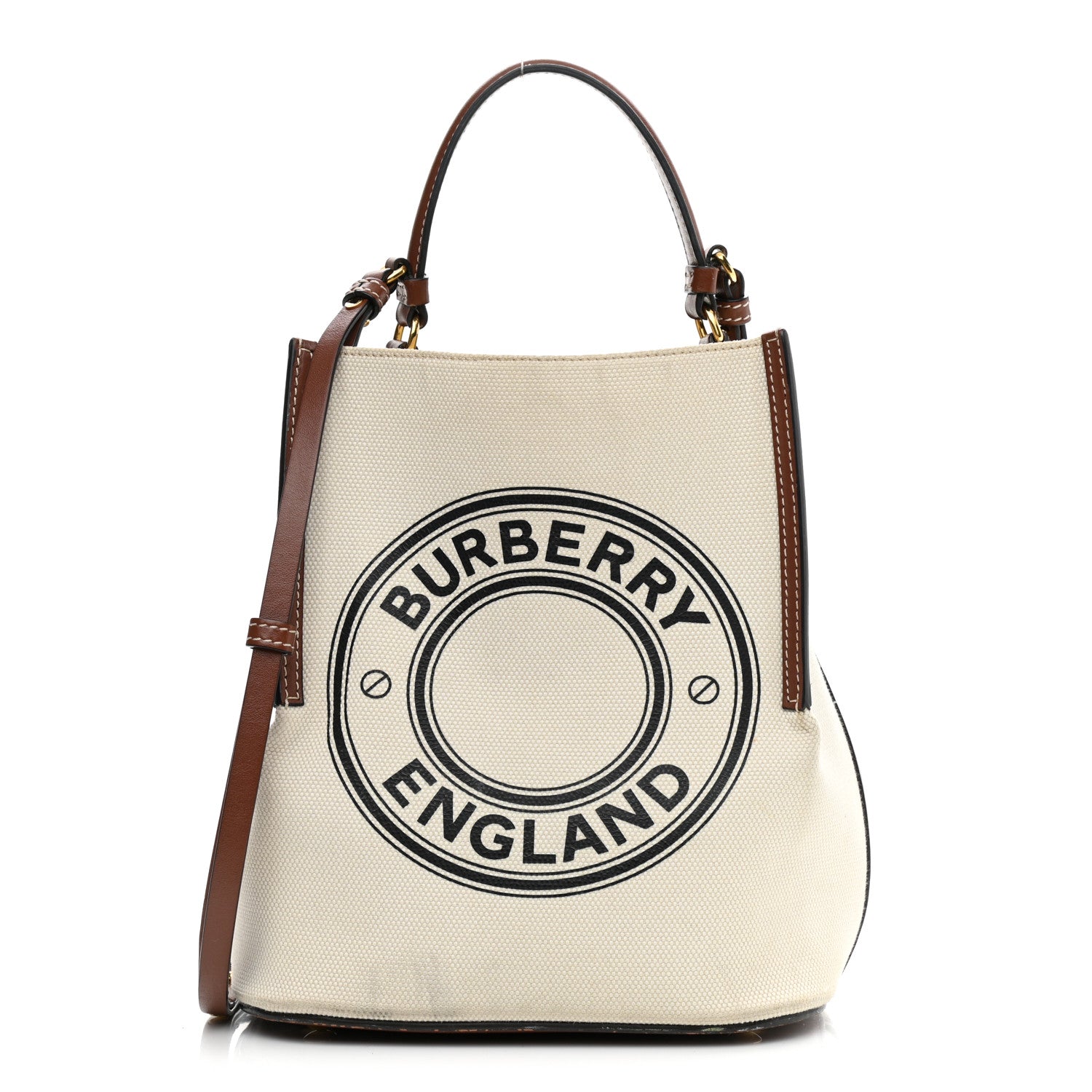 Burberry Canvas Cotton Small Peggy Bucket Bag Natural Gold 1 of 14
