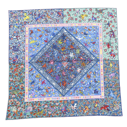 Hermes Cashmere Silk Jardins De Soie Shawl 140 Bleu Vert Rose 1 of 5