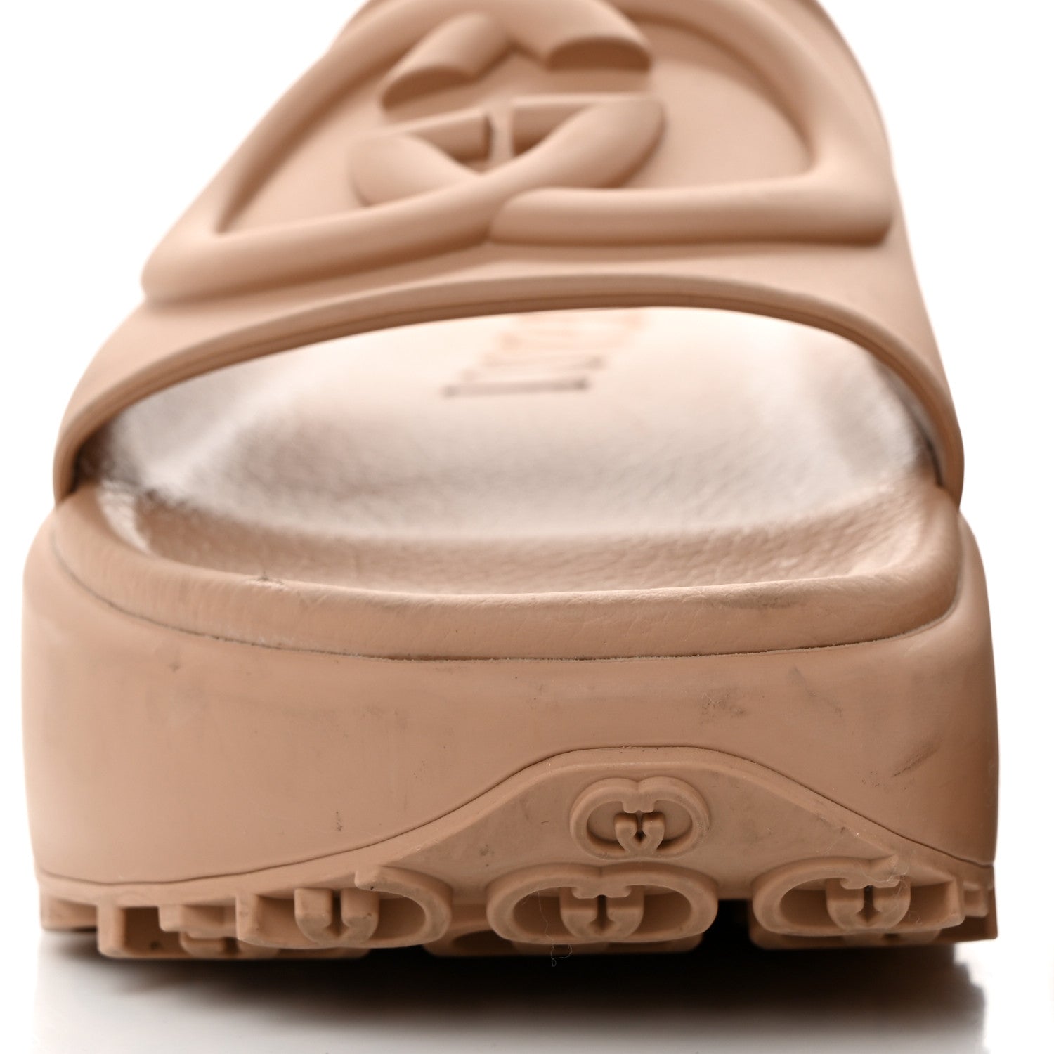 Gucci Soft Rubber Womens Interlocking G Platform 42mm Slide Sandals 38 Vintage Camel 10 of 10