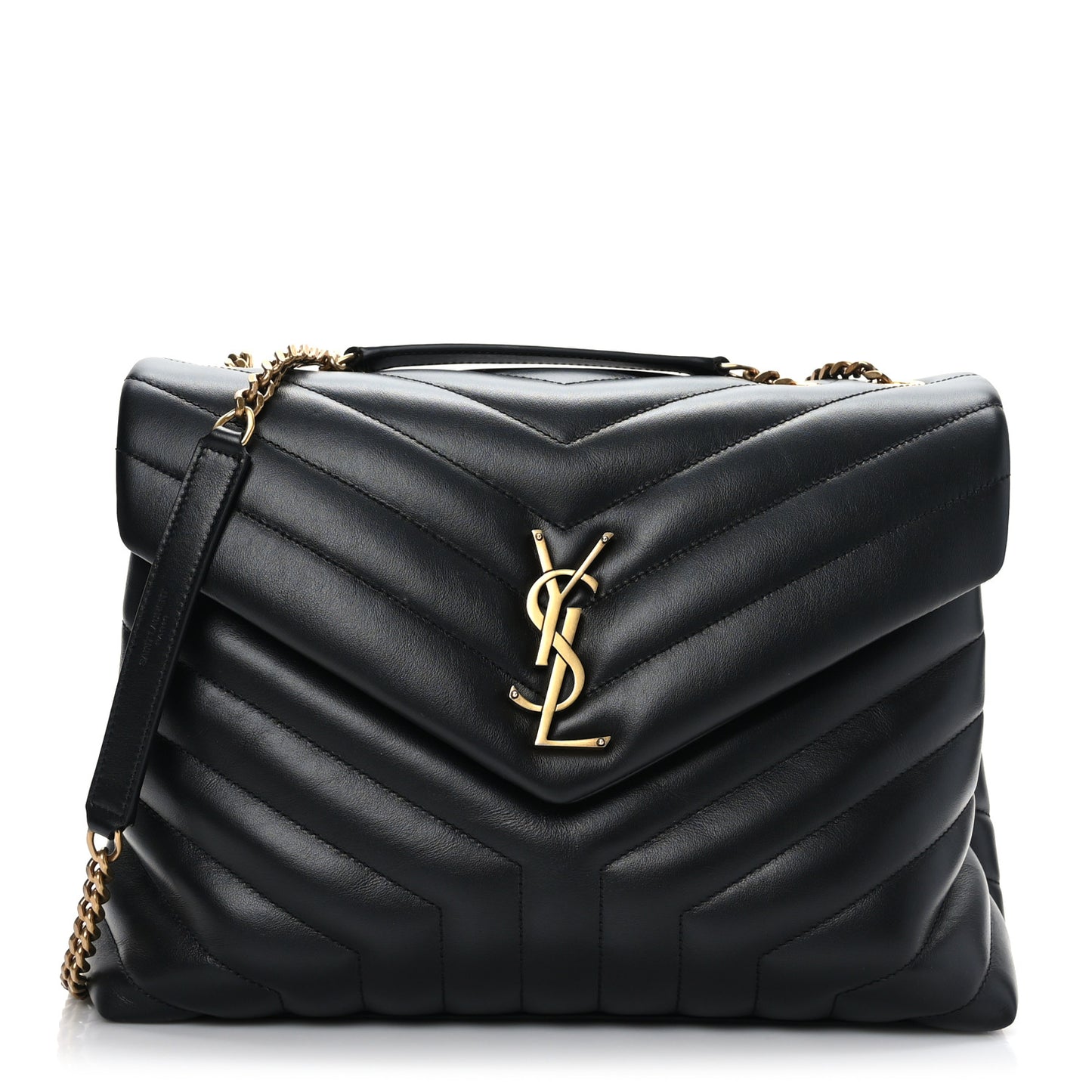 Calfskin Y Quilted Monogram Medium Loulou Chain Satchel Black