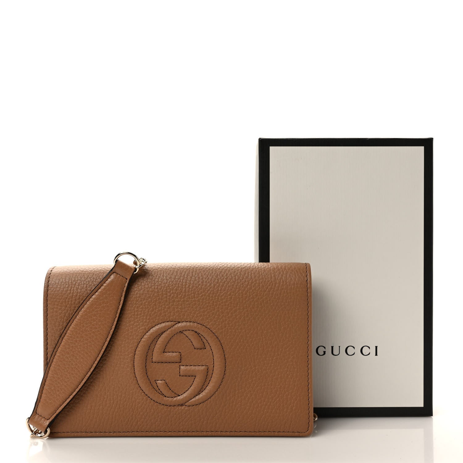 Gucci Pebbled Calfskin Soho Wallet on Chain Camelia 8 of 8