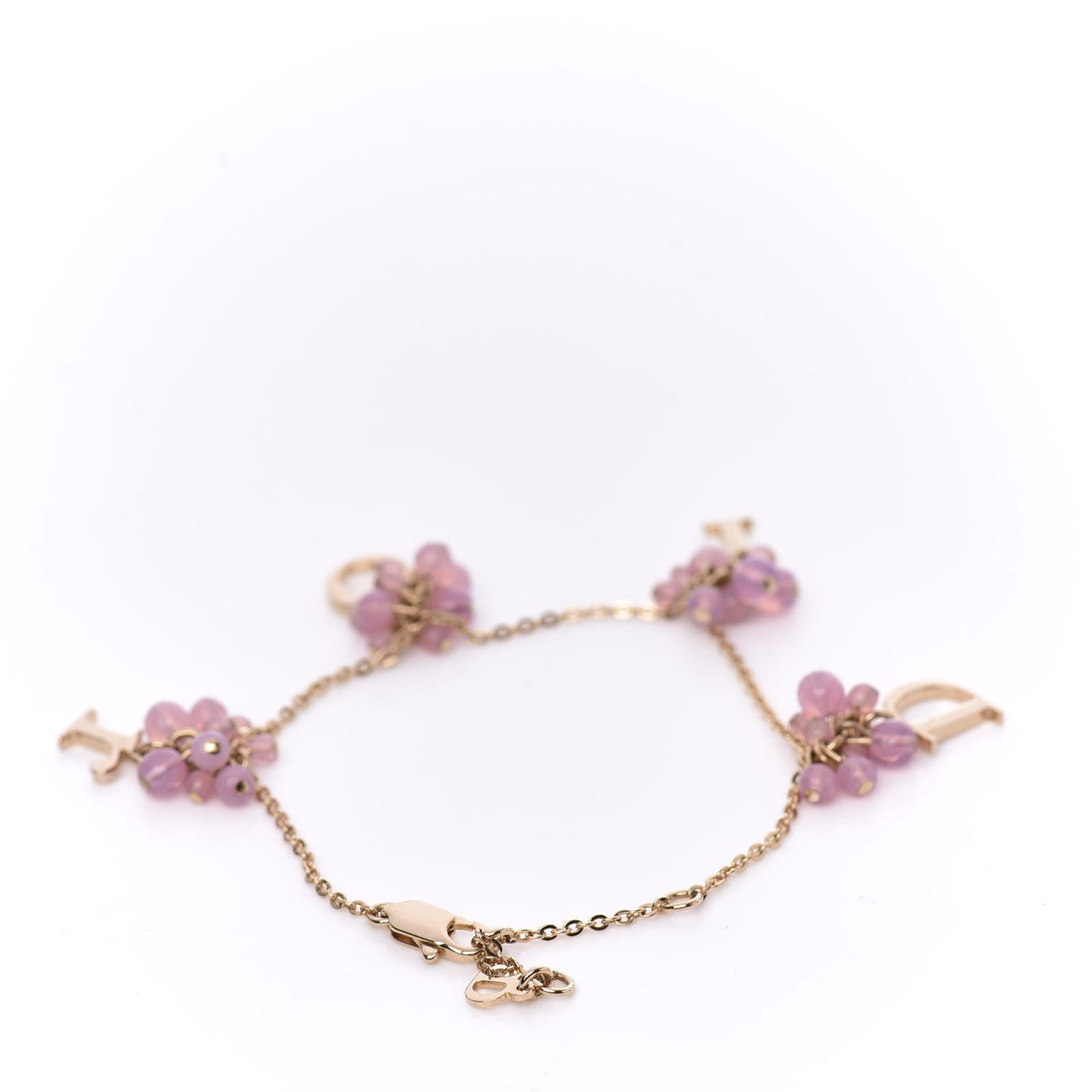 Beaded Logo Charm Bracelet Gold Pink