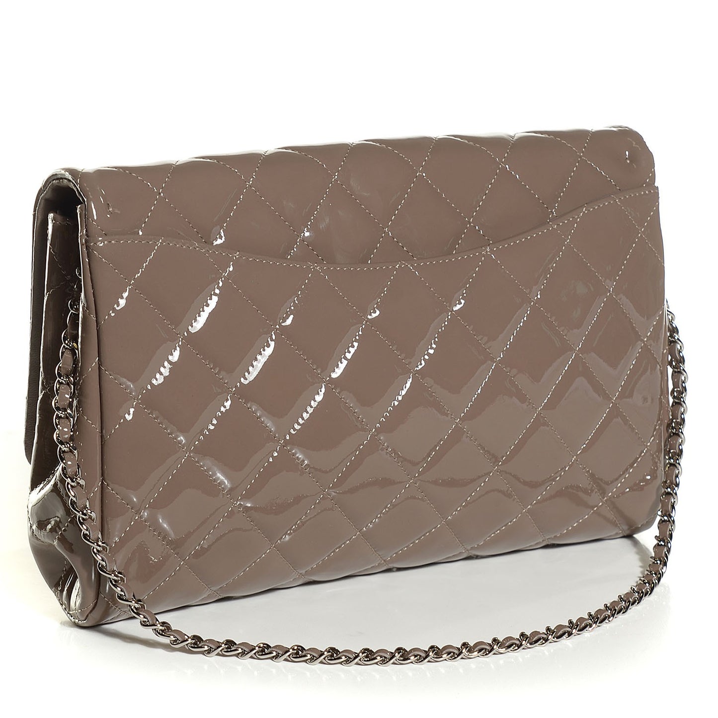 Patent Quilted Clutch with Chain Flap Grey