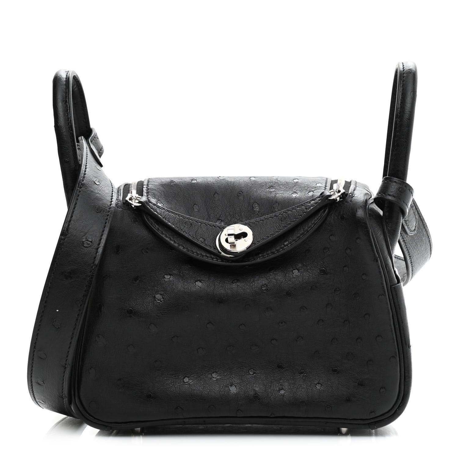 Hermes Ostrich Mini Lindy 20 Black 1 of 10