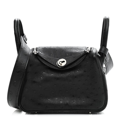 Hermes Ostrich Mini Lindy 20 Black 1 of 10