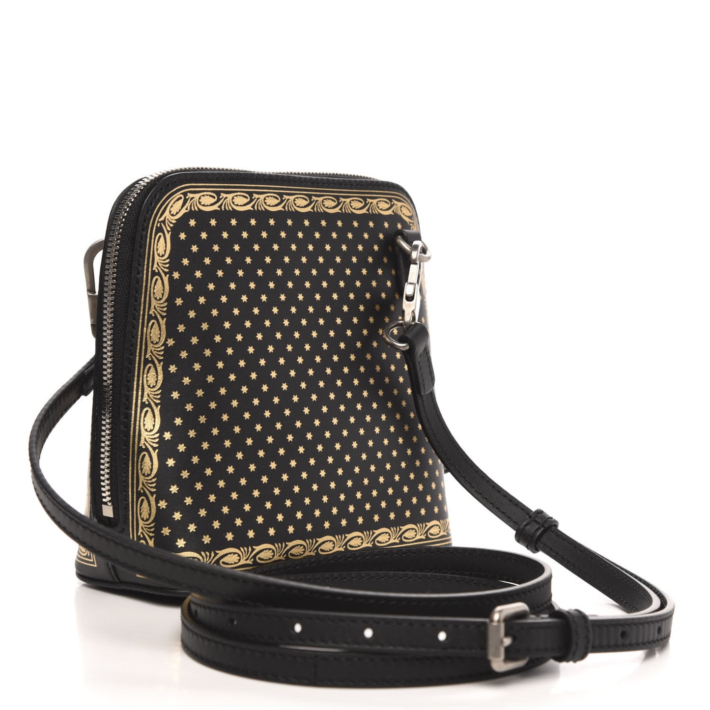 X SEGA Calfskin GUCCY Stars Mini Dome Shoulder Bag Black Gold