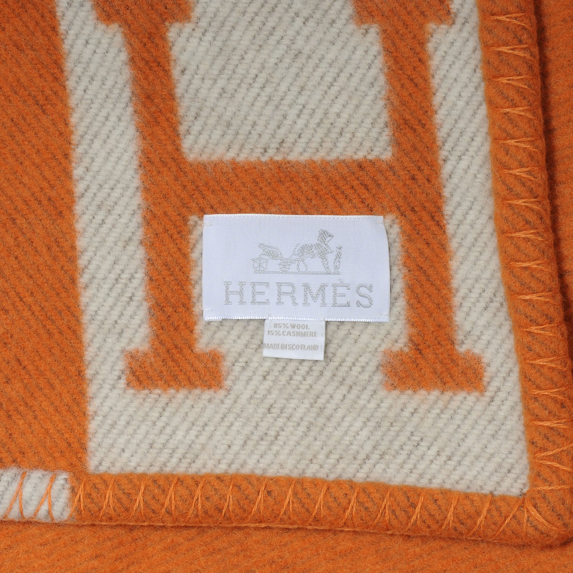 Hermes Wool Cashmere Signature Avalon Blanket Orange 3 of 4