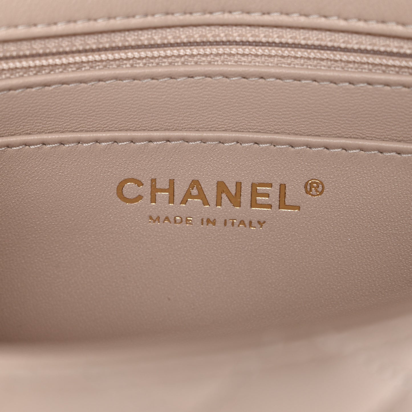 Lambskin Quilted Mini Rectangular Flap Beige