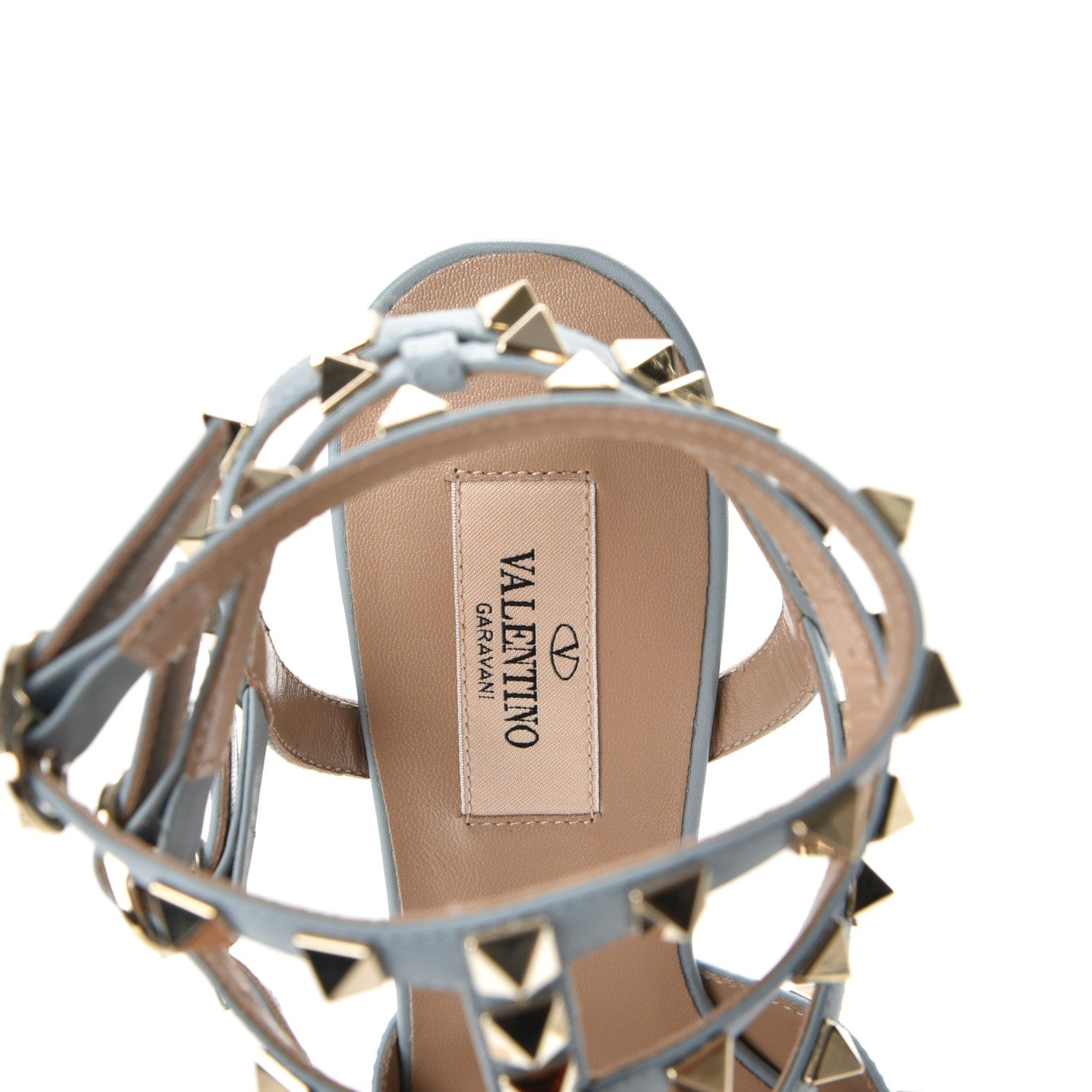 Valentino Garavani Pebbled Calfskin Rockstud Ankle Strap 65mm Pumps 38 Sky Sorbet 7 of 9