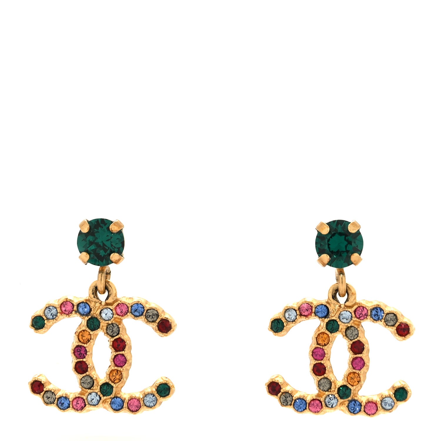 Chanel Crystal Over The Rainbow CC Drop Earrings Gold Multicolor 1 of 5